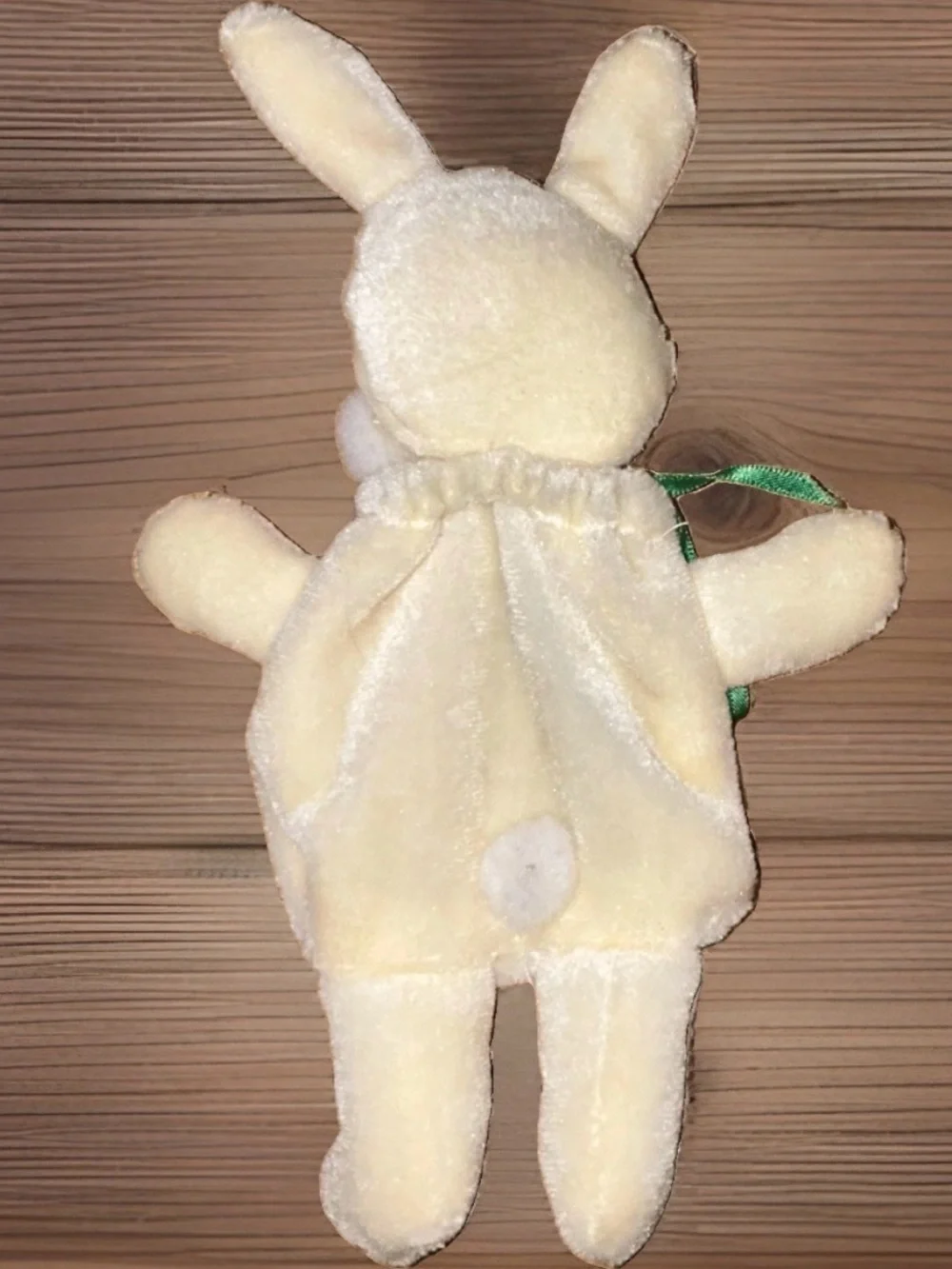 Vintage Plush Easter Bunny Candy Treat Bag Pouch Velour Ribbon Rose Detail 7”